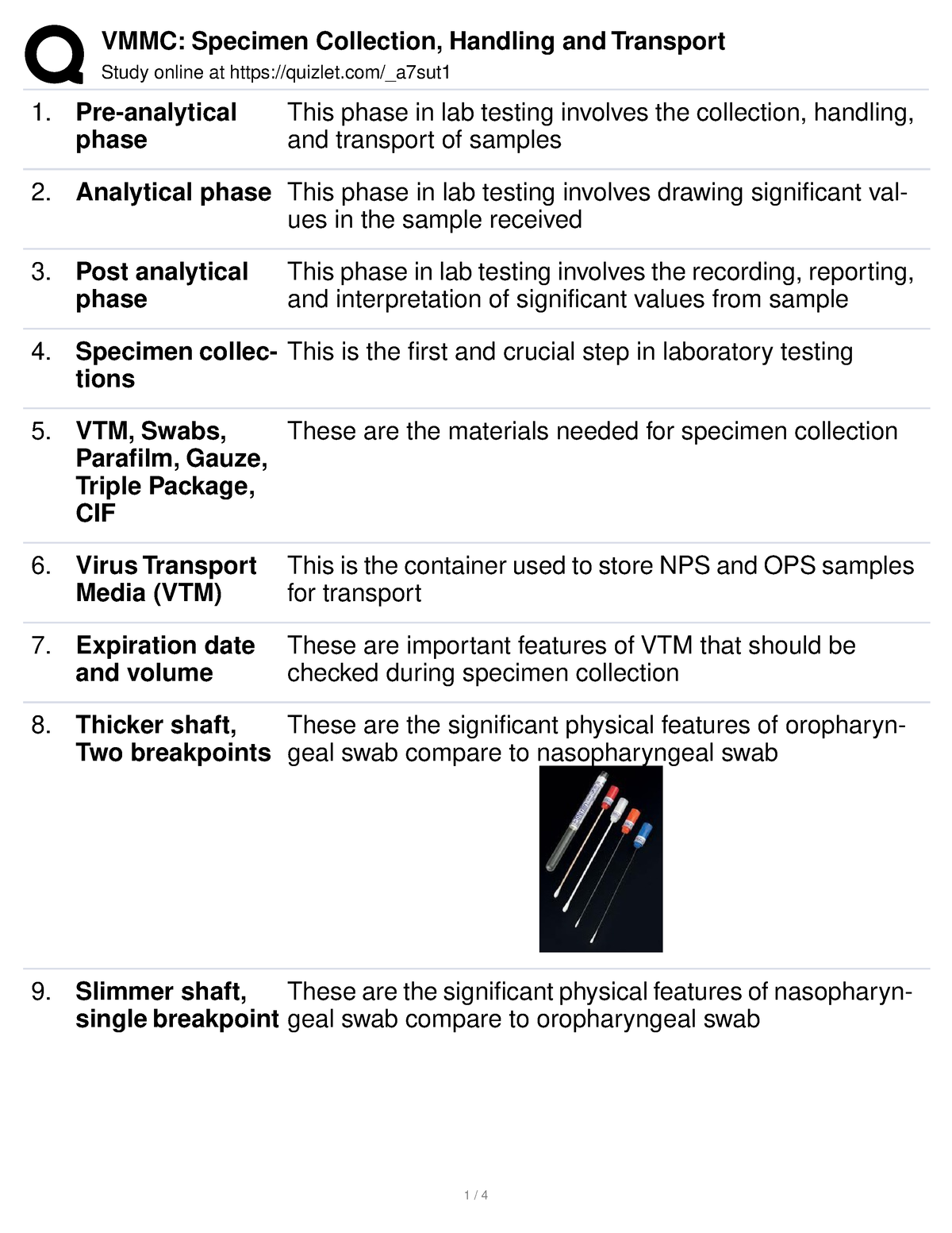 VMMCSpecimen VMMCSpecimen Handling Study online at quizlet/_a7sut Preanalytical phase