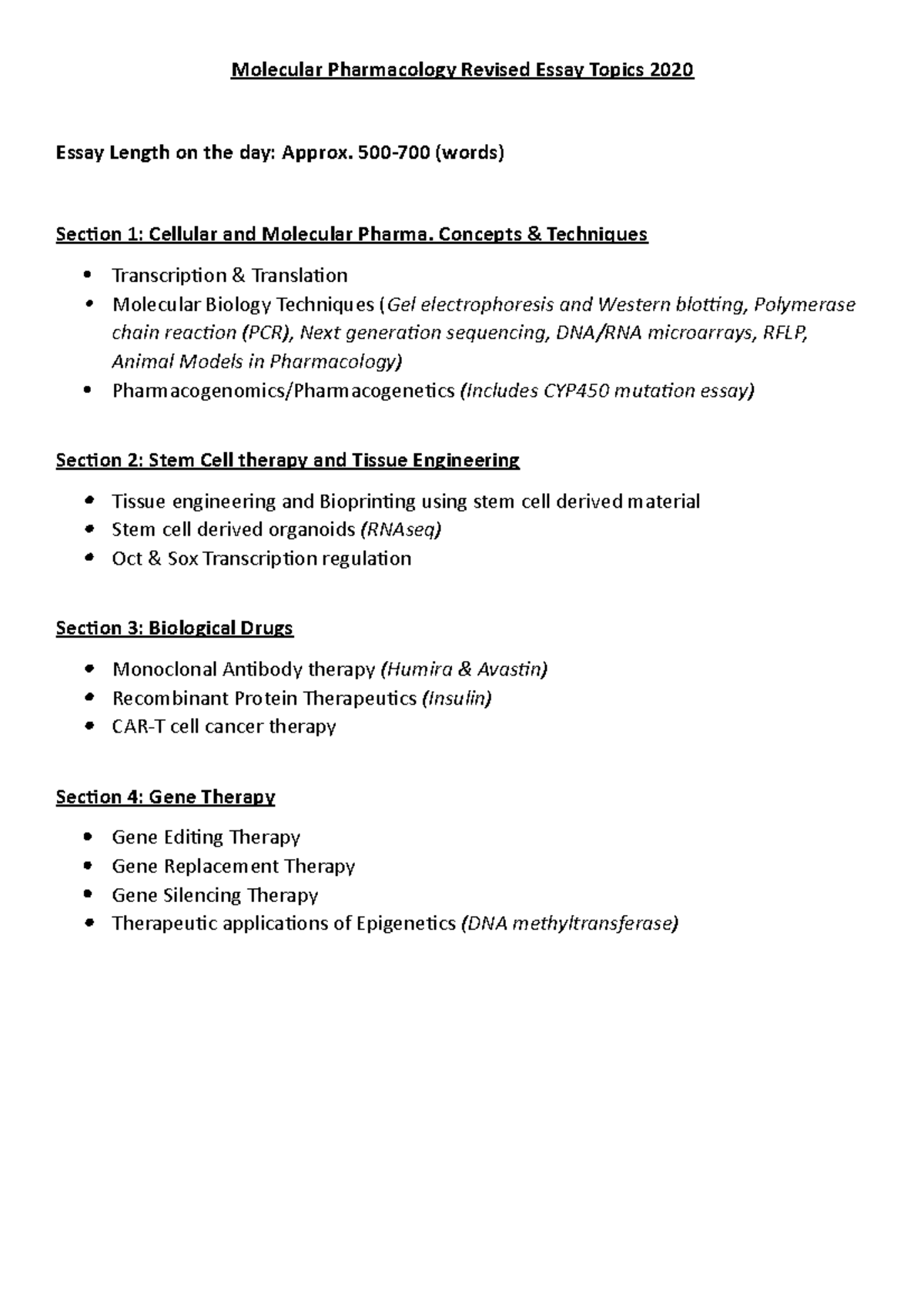 pharmacology essay topics