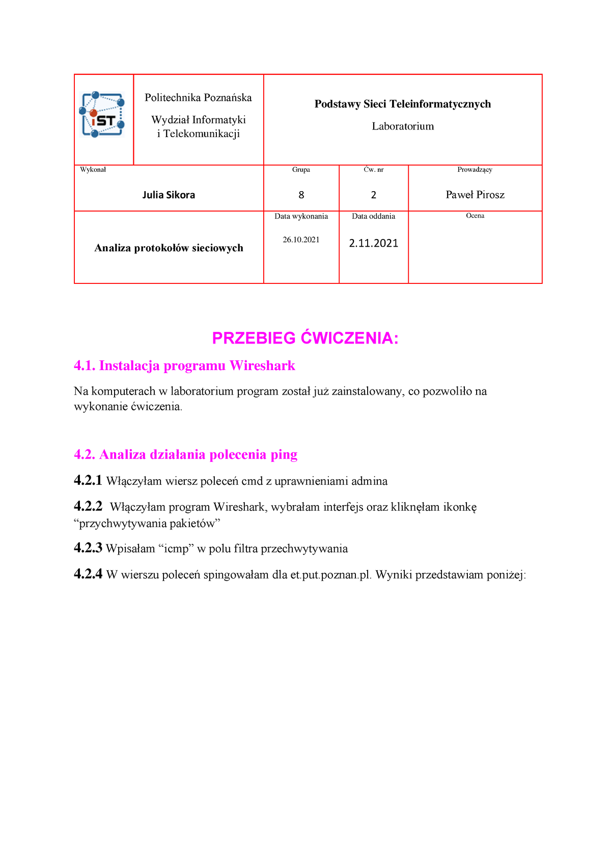 Sprawozdanie PST - Politechnika Poznańska Wydział Informatyki I ...