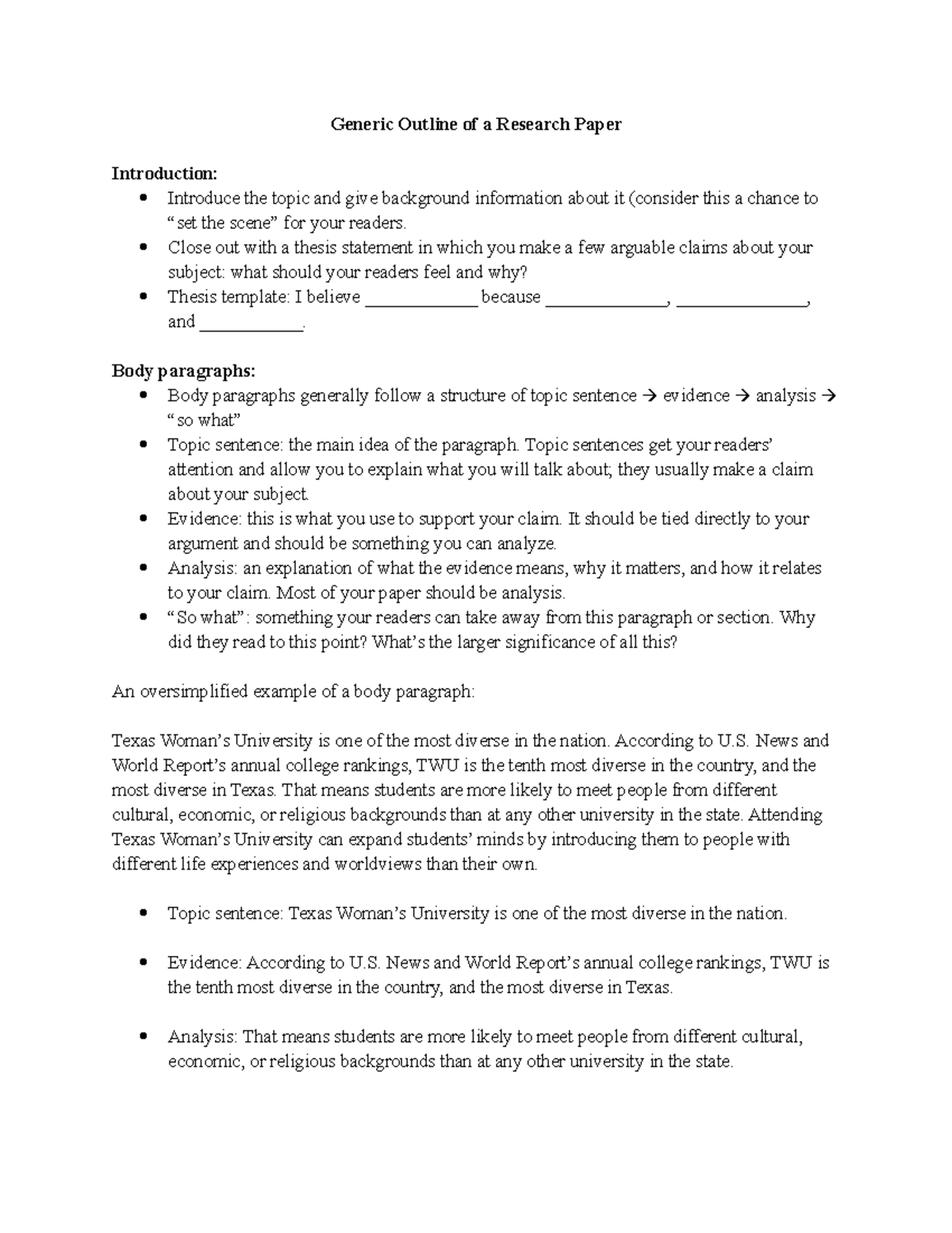 Generic Outline of a Research Paper - Generic Outline of a Research Paper  Introduction:  Introduce - Studocu