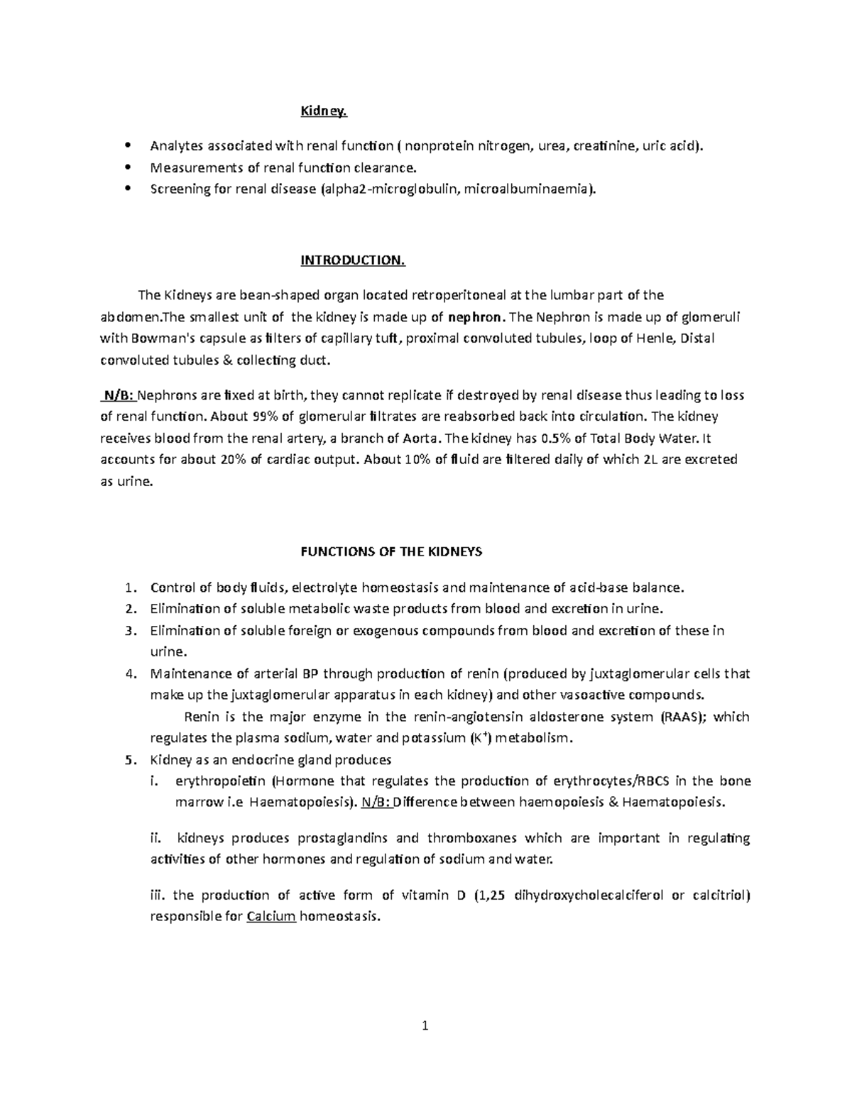 THE Kidney - Kidney. Analytes associated with renal function ...