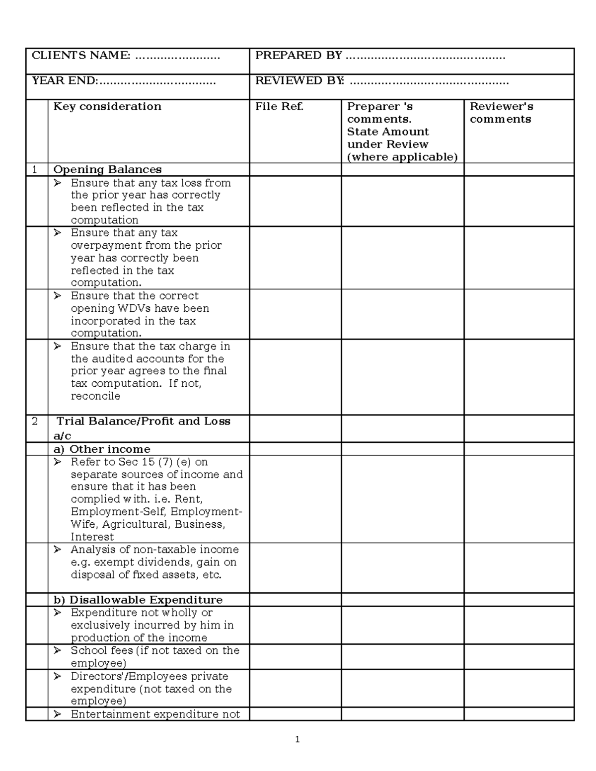 2017 Tax Review Queries YEAR END