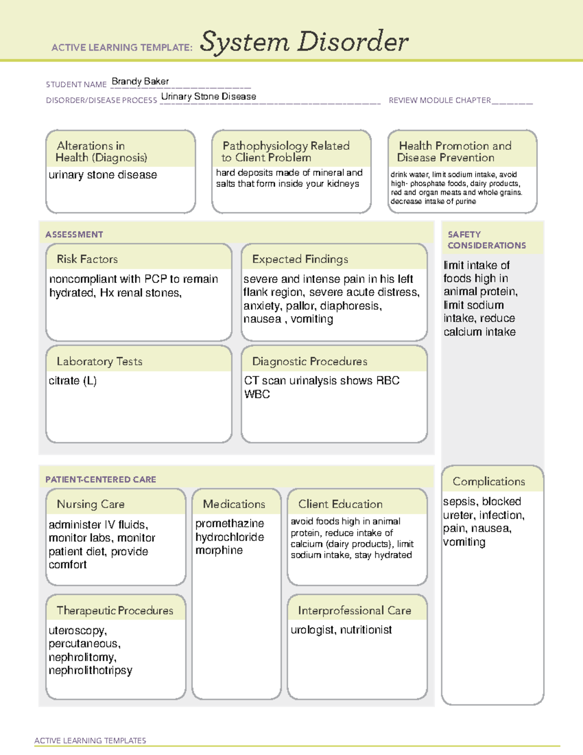 Urinary Stones - ATI - ACTIVE LEARNING TEMPLATES System Disorder ...