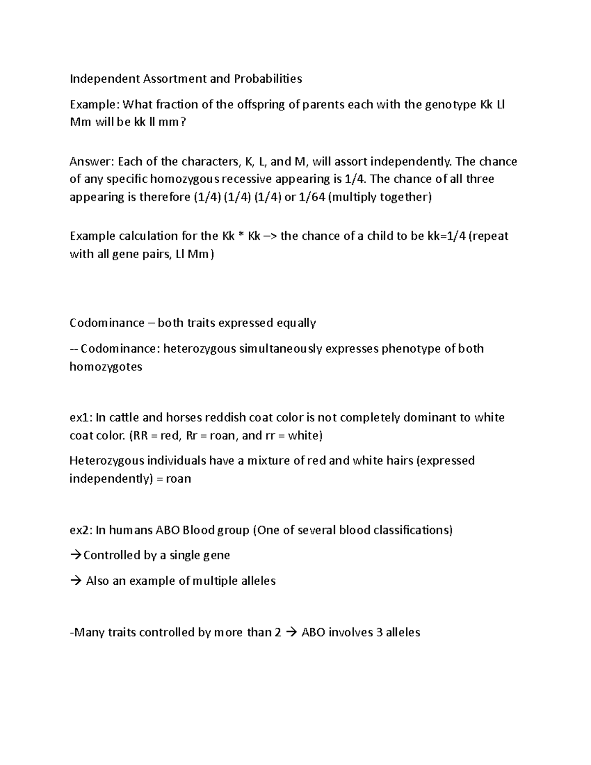 Z4 Independent Assortment and Probabilities Independent Assortment