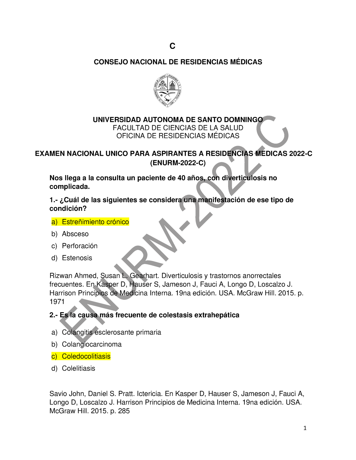 Enurm2022C, RESP examen de residencias medica C CONSEJO NACIONAL