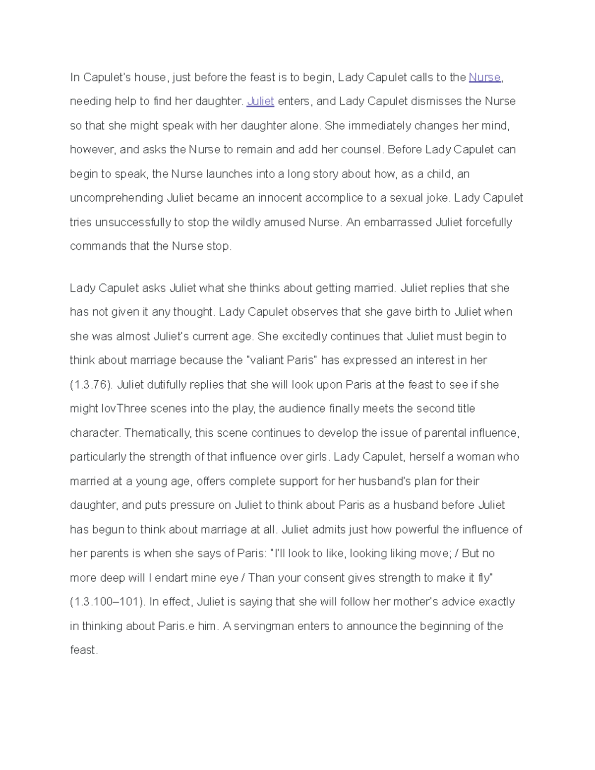 Romeo and juliet act 1 scene 3 In Capulet’s house, just before the feast is to begin, Lady