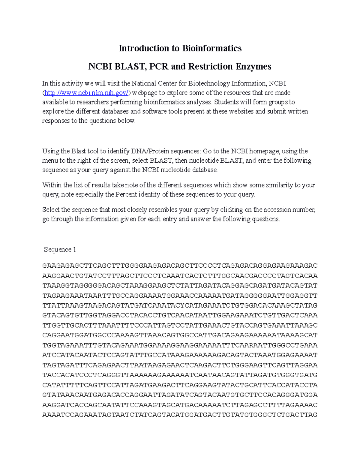 NCBI Blast PCR and restriction enzymes 2021 Introduction to