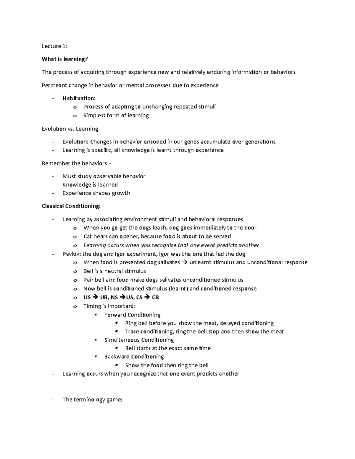 Midterm 2 Review Notes - Lecture 1: What is learning? The process of ...