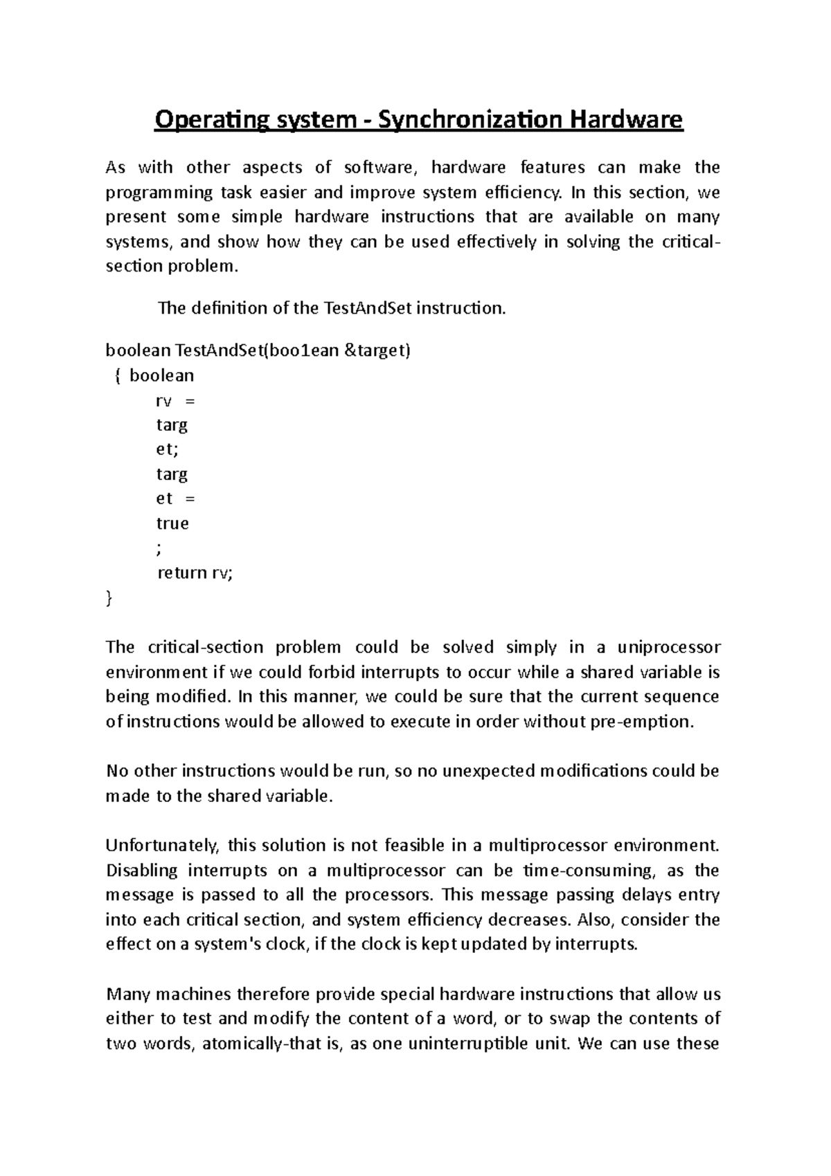 Operating system - Synchronization Hardware - In this section, we ...