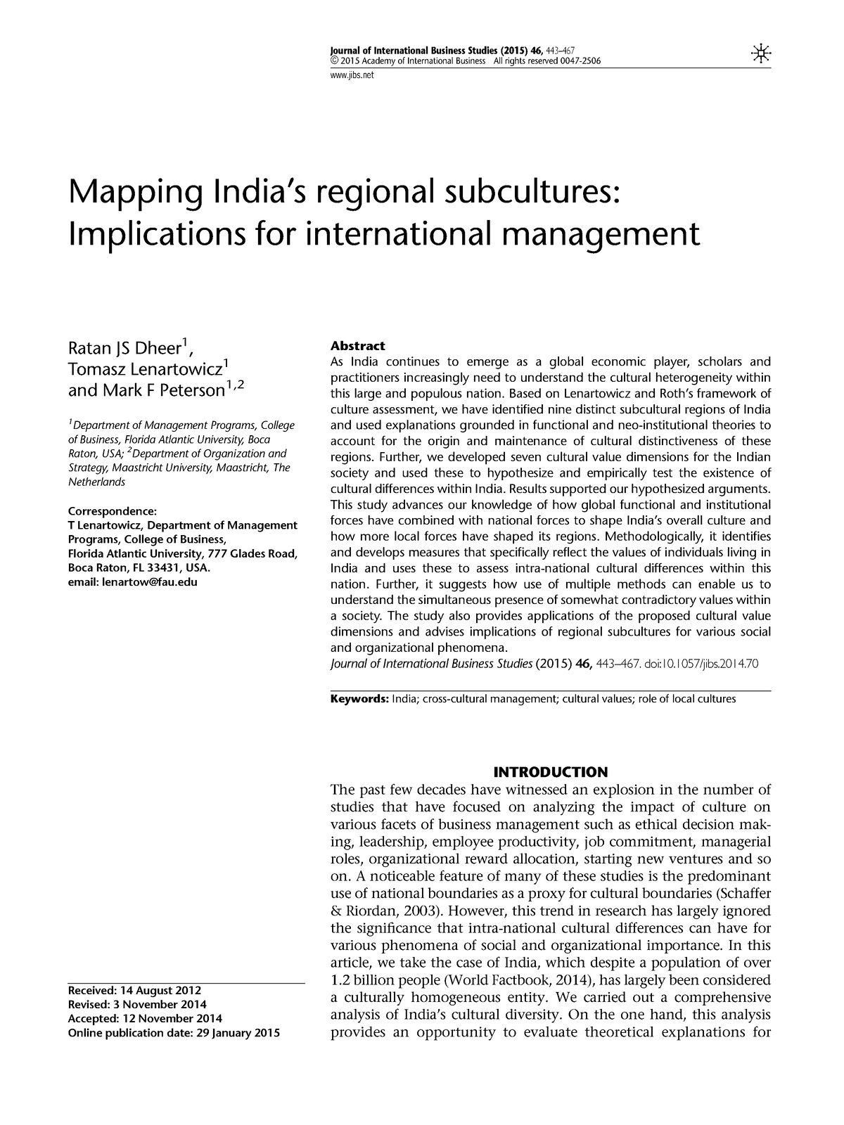 Artikel week 6 - Mapping India's regional subcultures