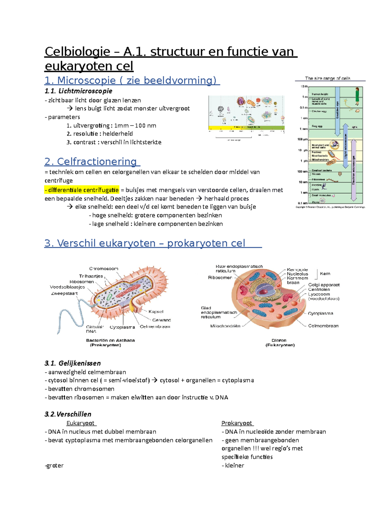 Ss Cel 1A - Samenvatting Hoofdstuk 1 - Celbiologie – A. Structuur En ...