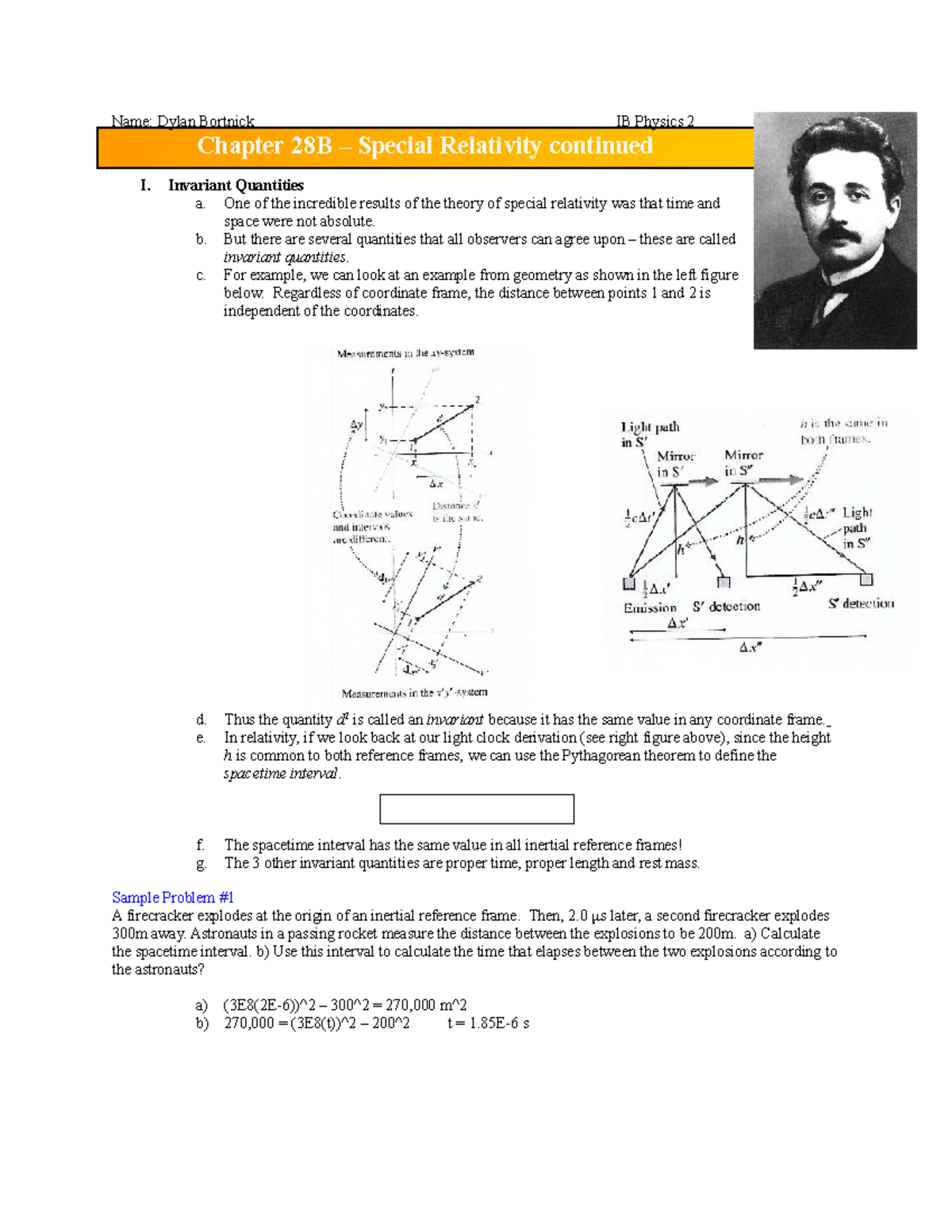 Special Relativity Outline B 18 - Name: Dylan Bortnick IB Physics 2 ...