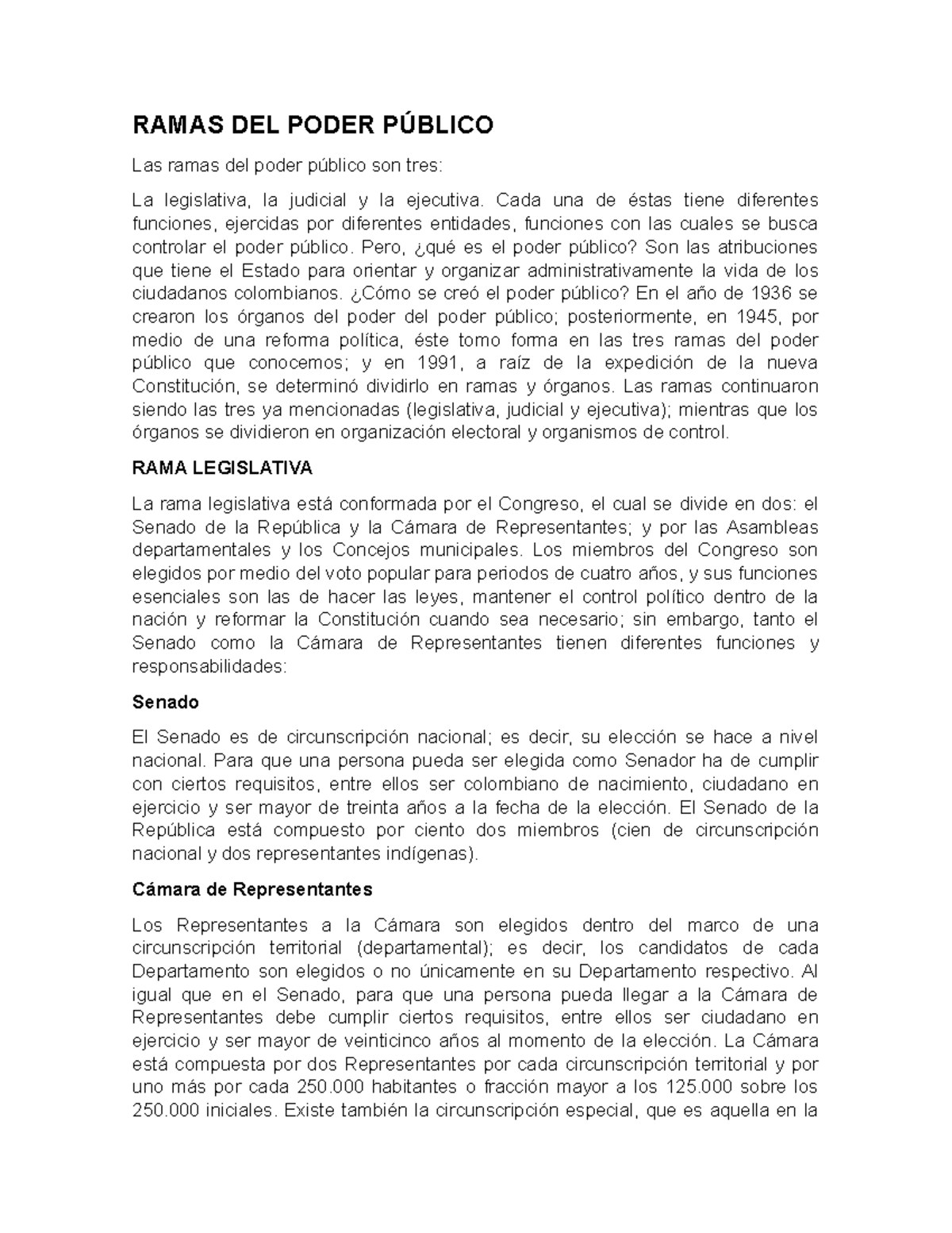 Ramas de poder - RAMAS DEL PODER PÚBLICO Las ramas del poder público ...