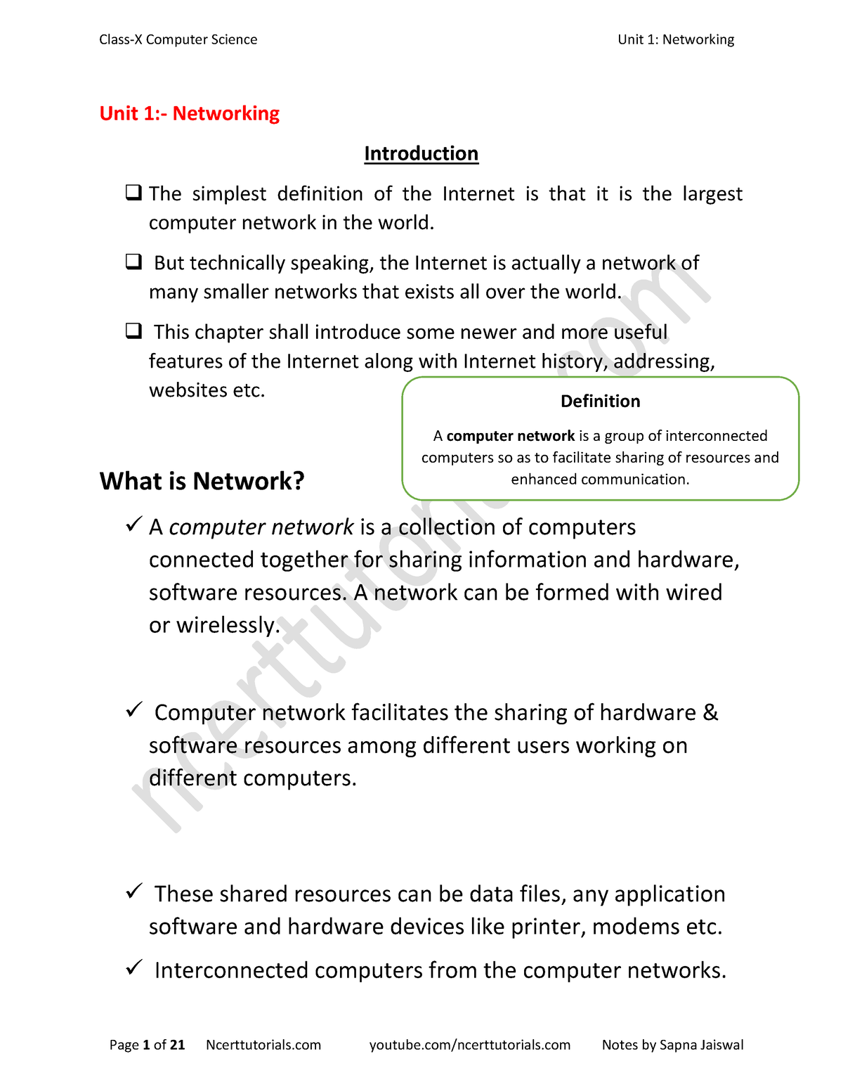 Unit-1-Class-10 11 - Practice Materials - ####### Unit 1:- Networking ...