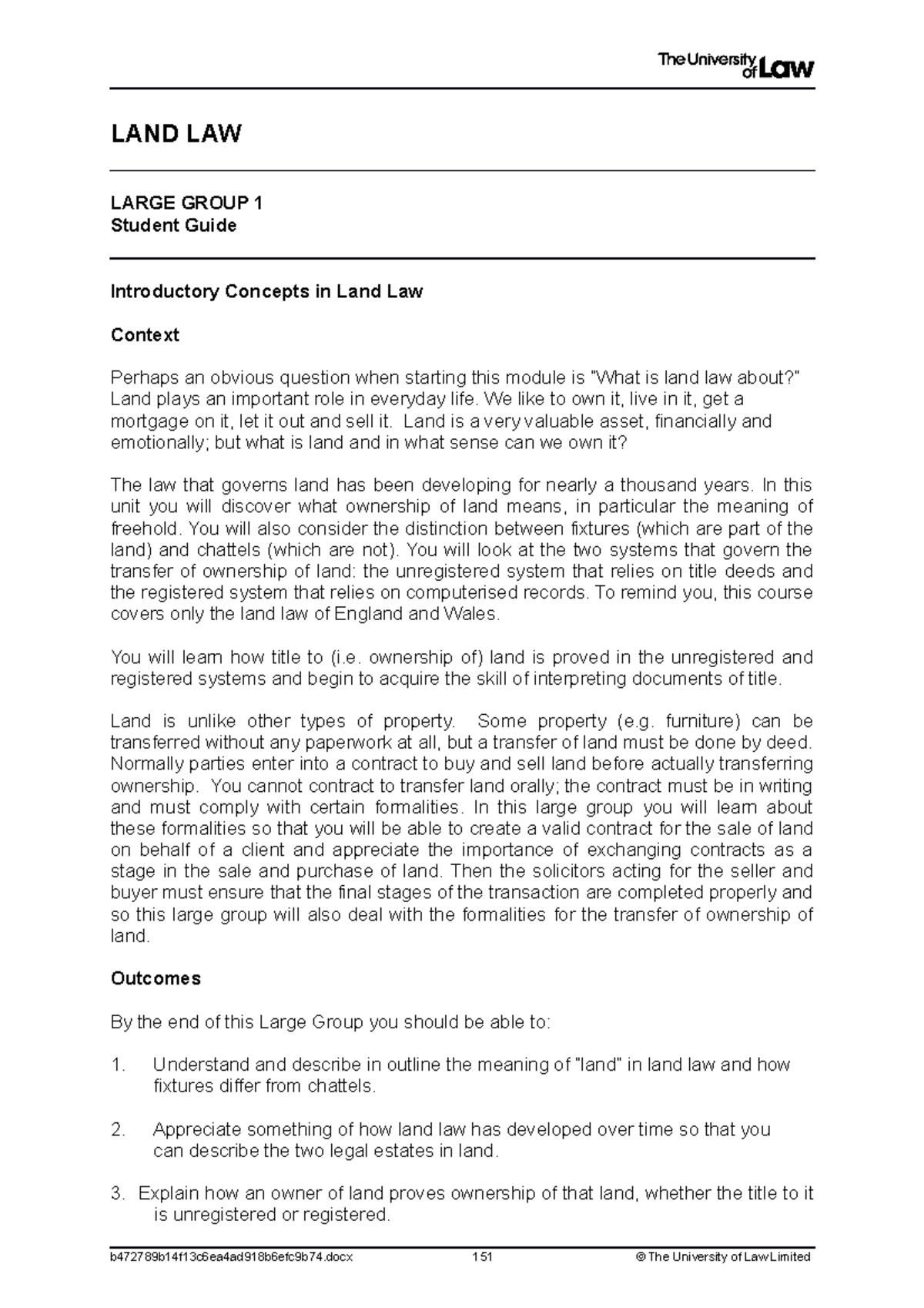 LG 1 Introductory Concepts in Land Law - LAND LAW LARGE GROUP 1 Student ...