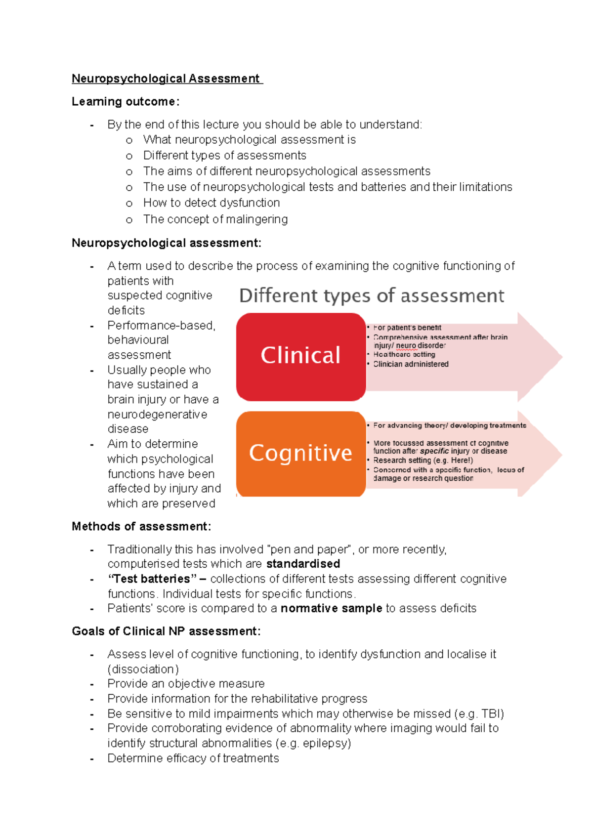 L8 Neuropsychological Assessment Neuropsychological Assessment Learning Outcome By The End Of