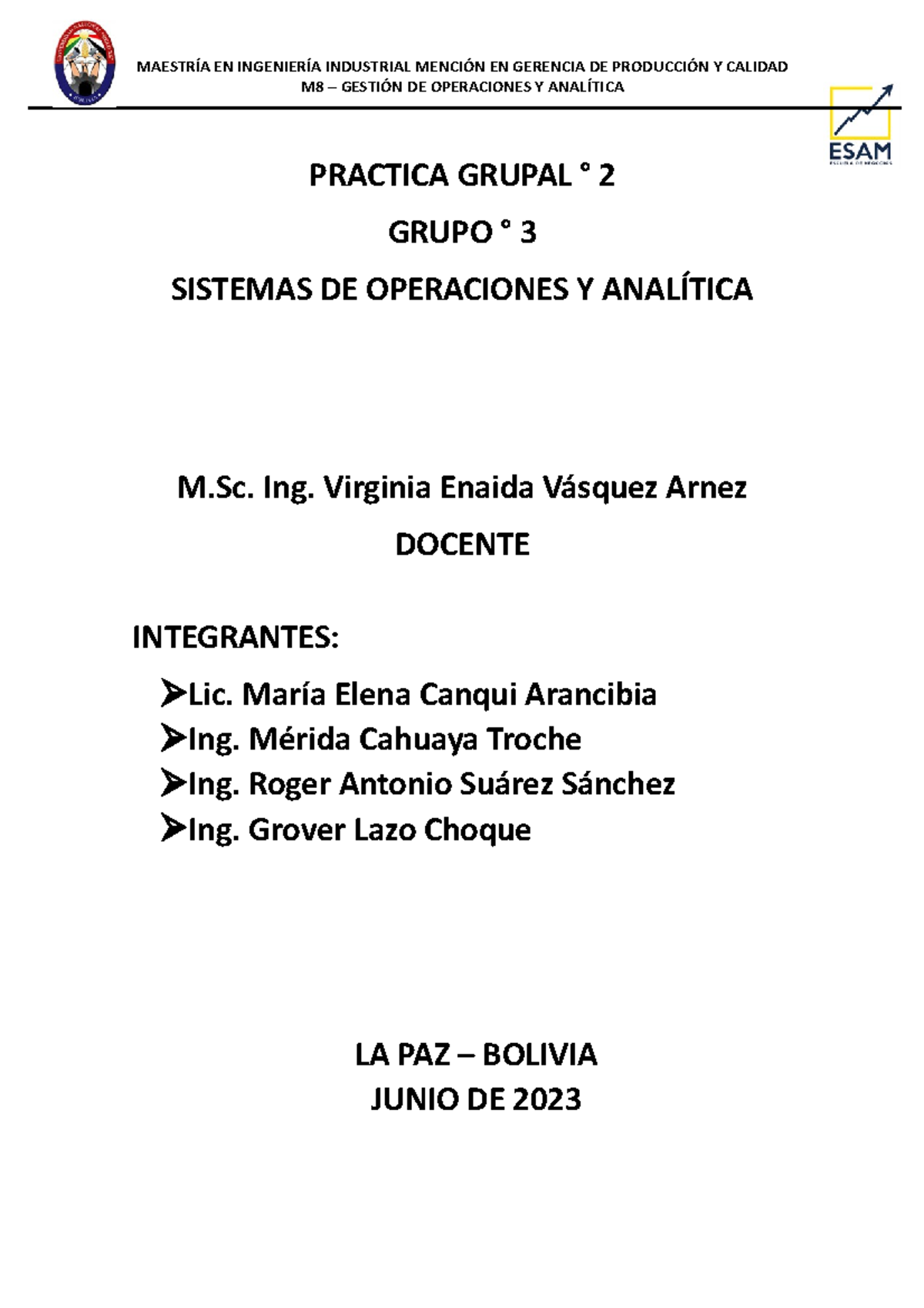 Trabajo Grupal 2 - M8 – GESTIÓN DE OPERACIONES Y ANALÍTICA PRACTICA ...