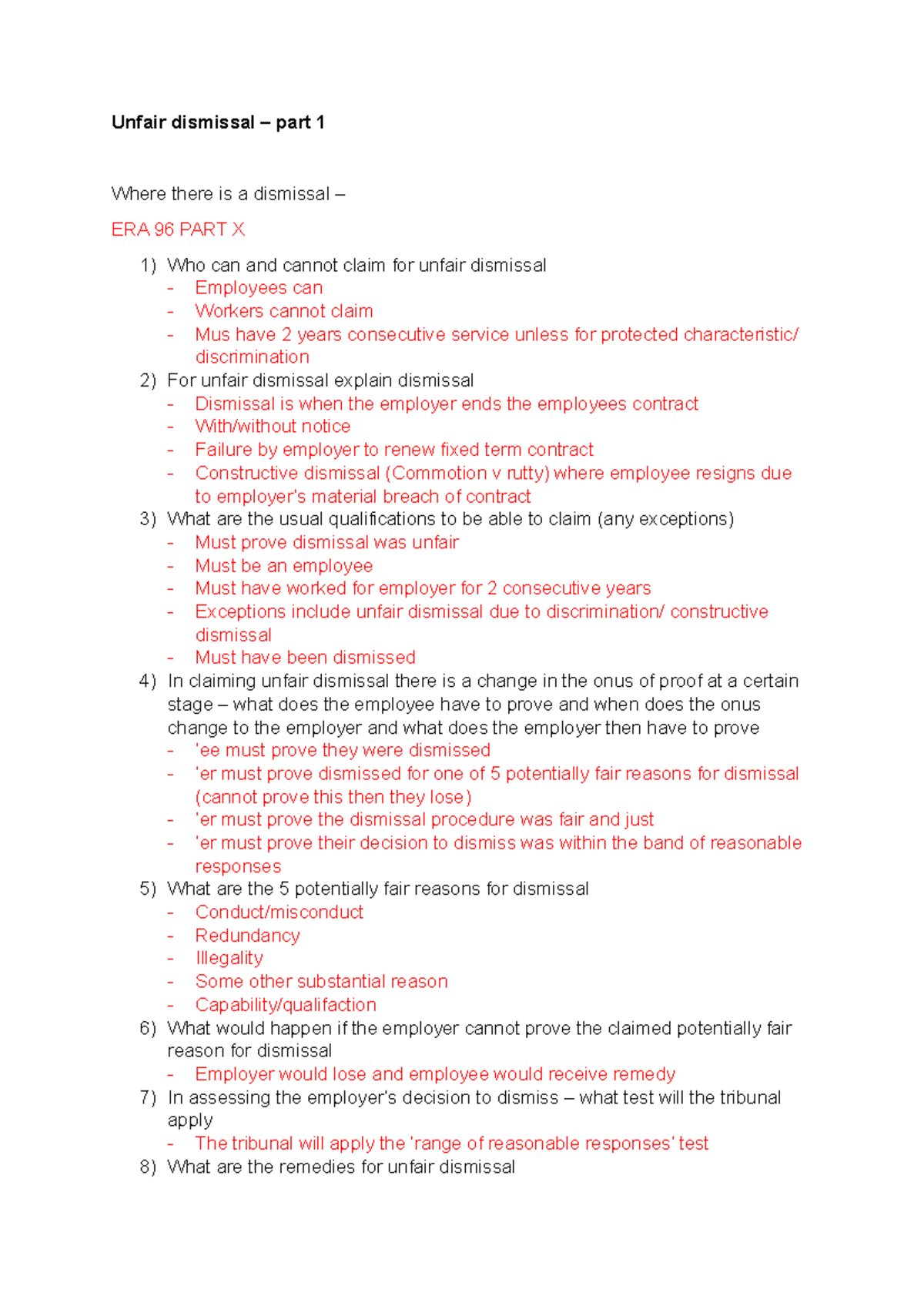Unfair dismissal exam guide - Unfair dismissal – part 1 Where there is ...