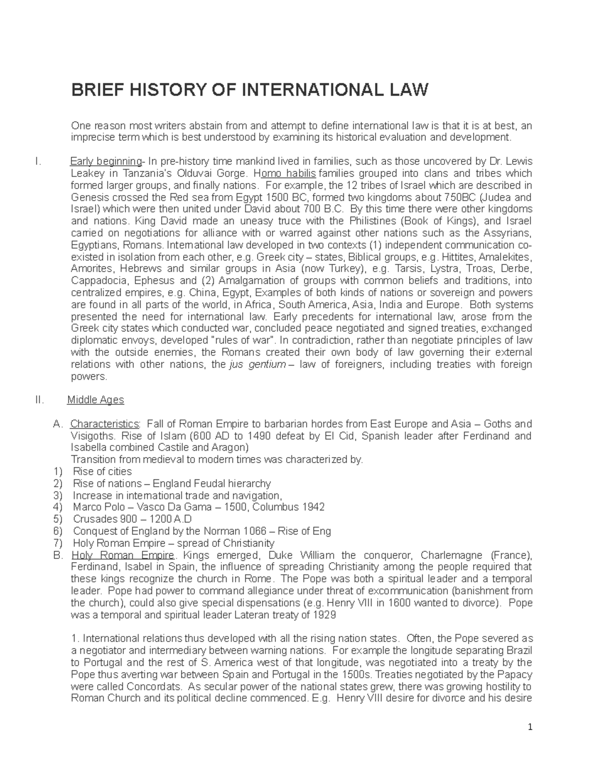 History of I.L Class 2 Eric t BRIEF HISTORY OF INTERNATIONAL LAW