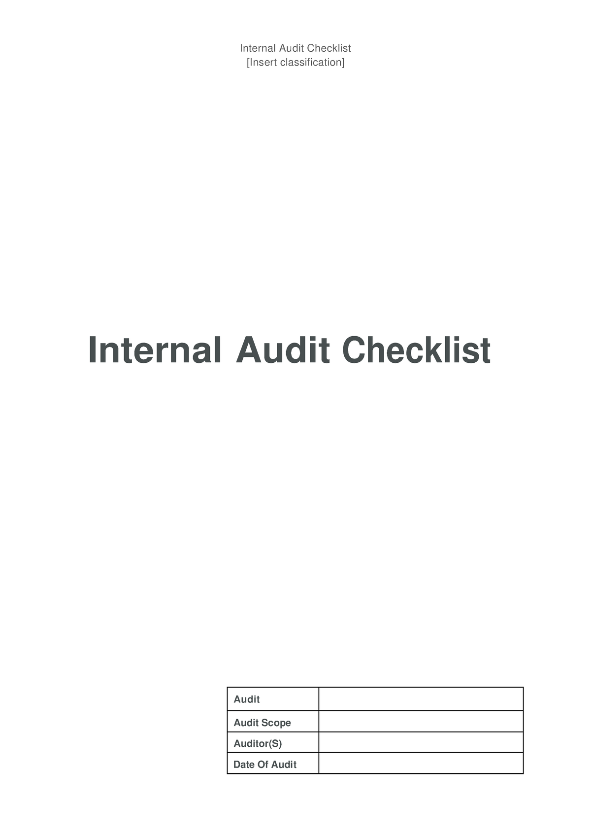 Internal Security Audit Checklist 1681510344 - [Insert Classification ...