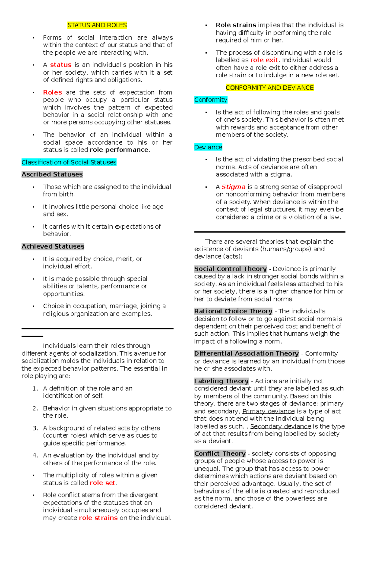 assignment of social roles and status