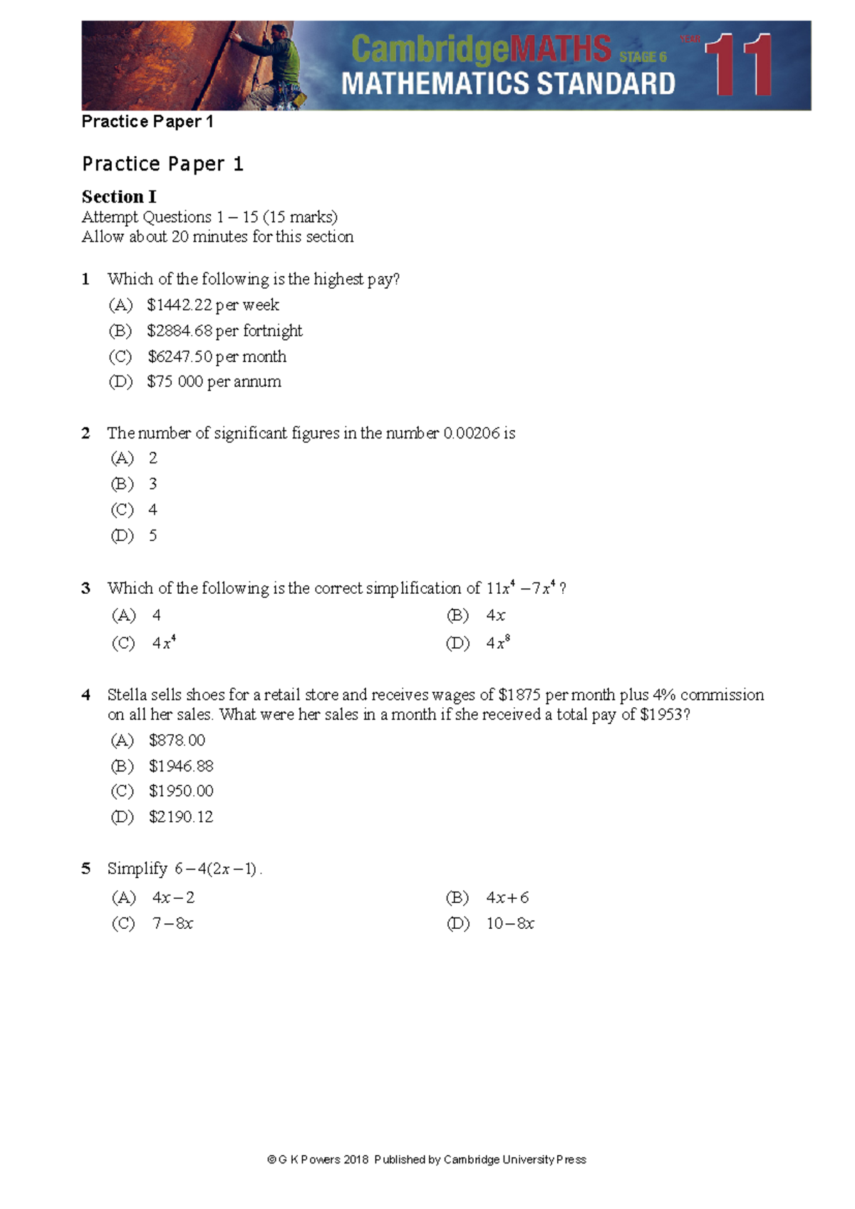 Practice-Paper-1 - hopw this helps - Practice Paper 1 Section I Attempt ...
