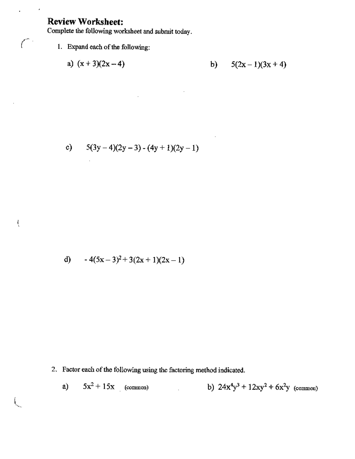 Factoring Strategies Review Practice - Studocu