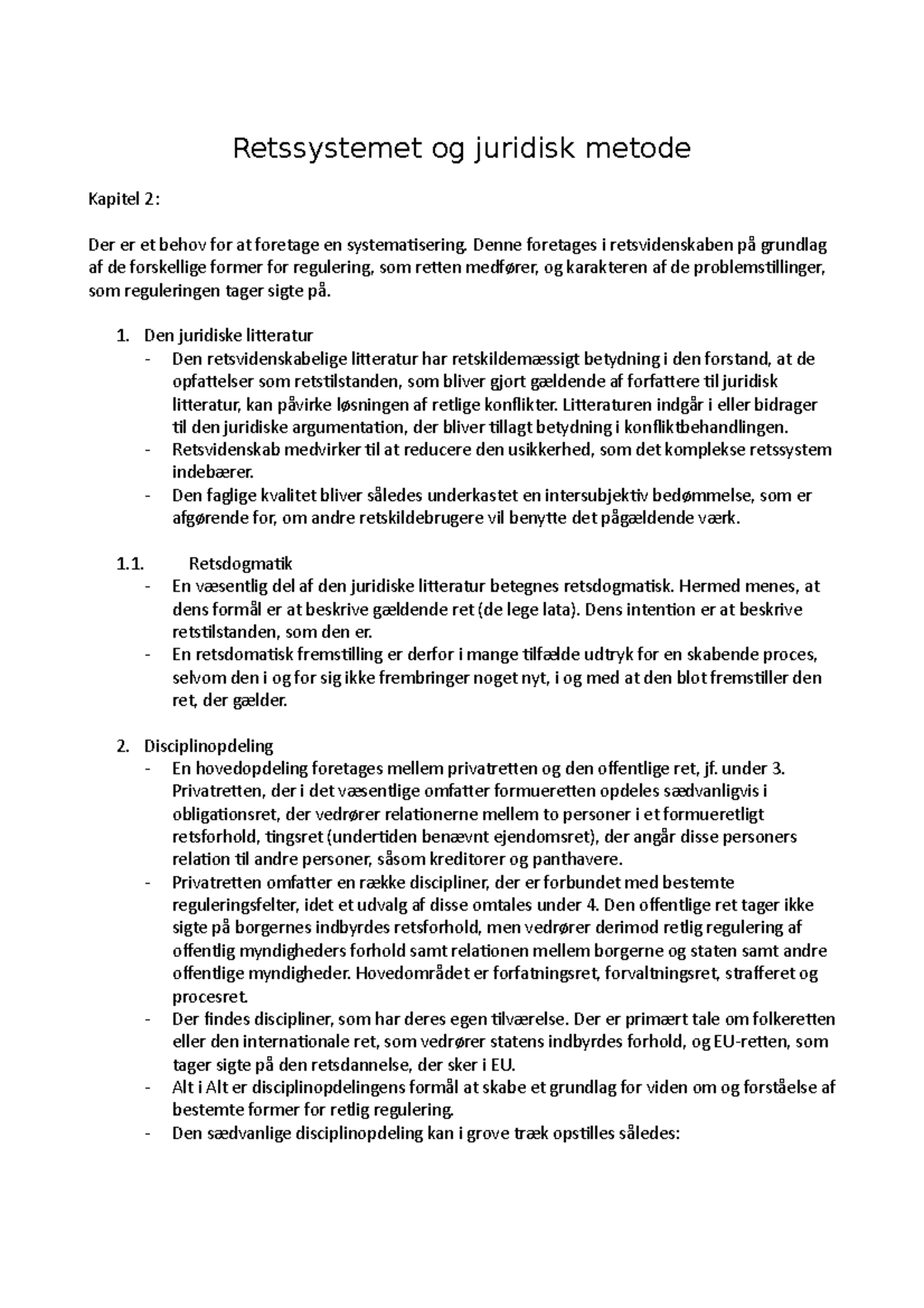 Retssystemet Og Juridisk Metode - Kap 2-3 Noter - Retssystemet Og ...