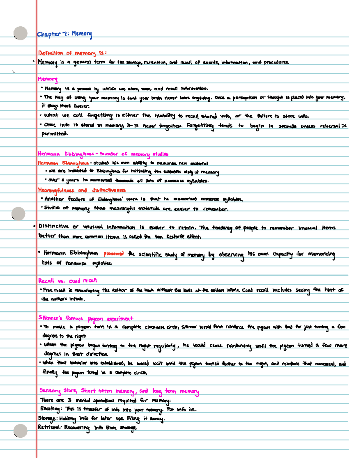 Ch 7 Psych Notes - Chapter 7 Memory Definition of memory is Memoryis ...