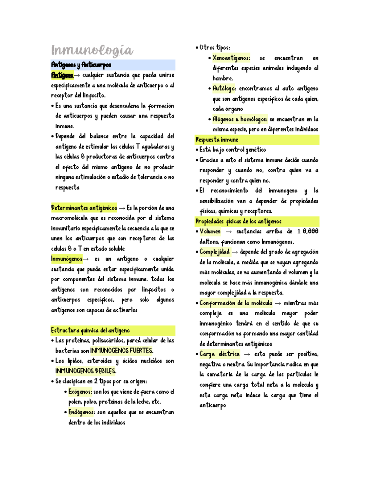 Resumen Inmunologia Antigeno Anticuerpo Antigenos Y Anticuerpos Ant Geno Cualquier Sustancia