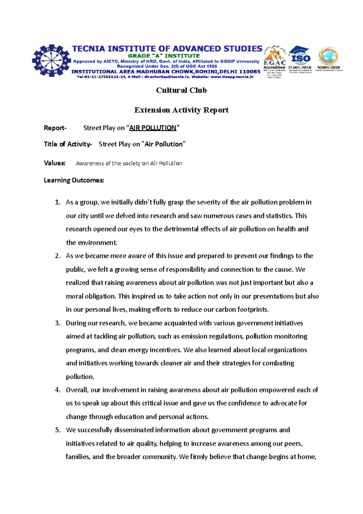 Extention Activity report adoption Cultural Club Extension Activity Report Report Street