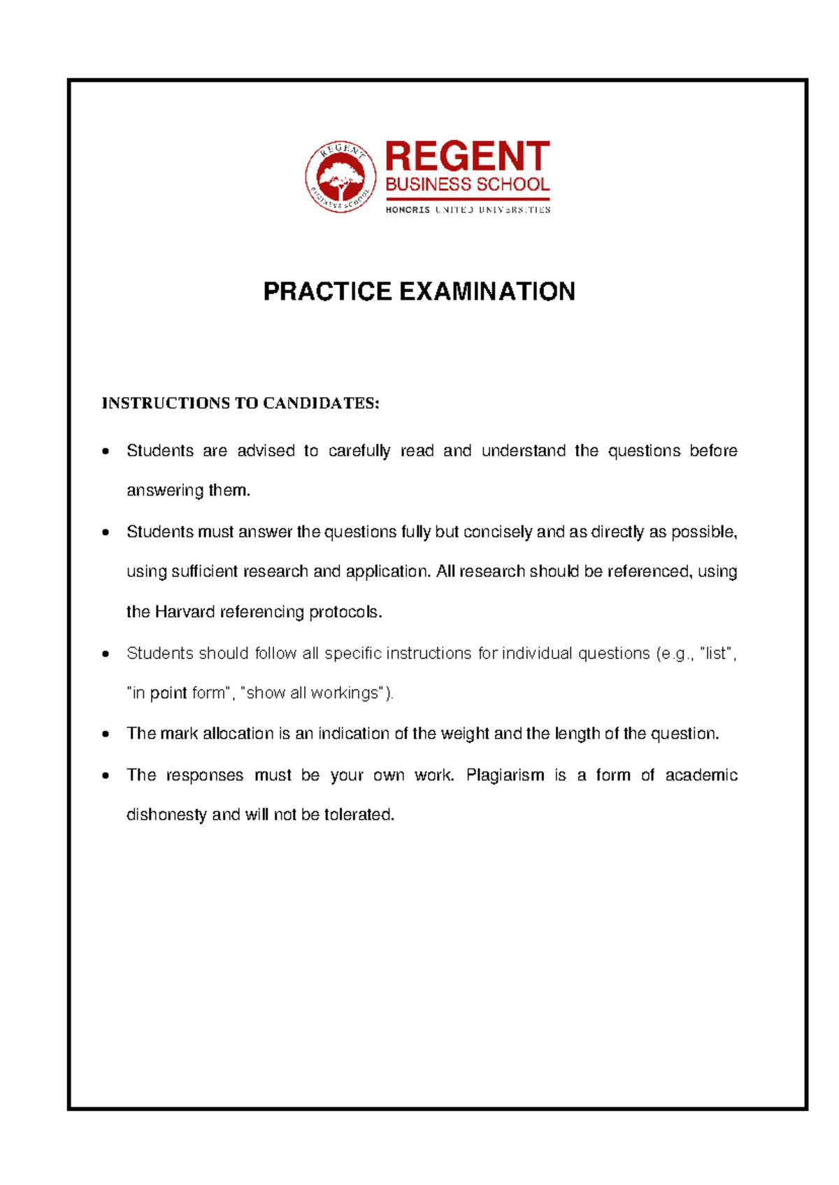 Examination Practice 2023 - PRACTICE EXAMINATION INSTRUCTIONS TO ...