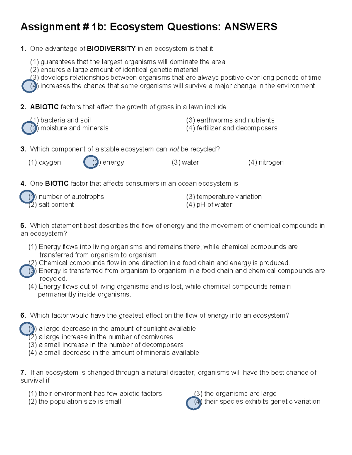 Assignment 1b Ecosystem Questions Answers docx Assignment 1b