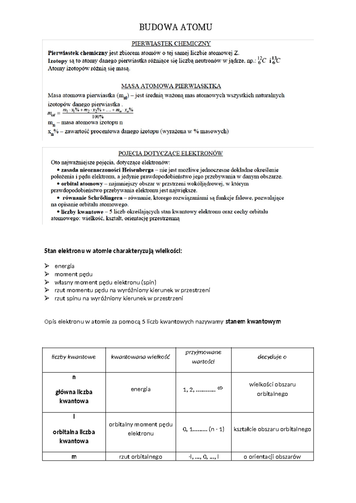 Budowa Atomu Chemia Gimnazjum Sprawdzian www.studocu.com