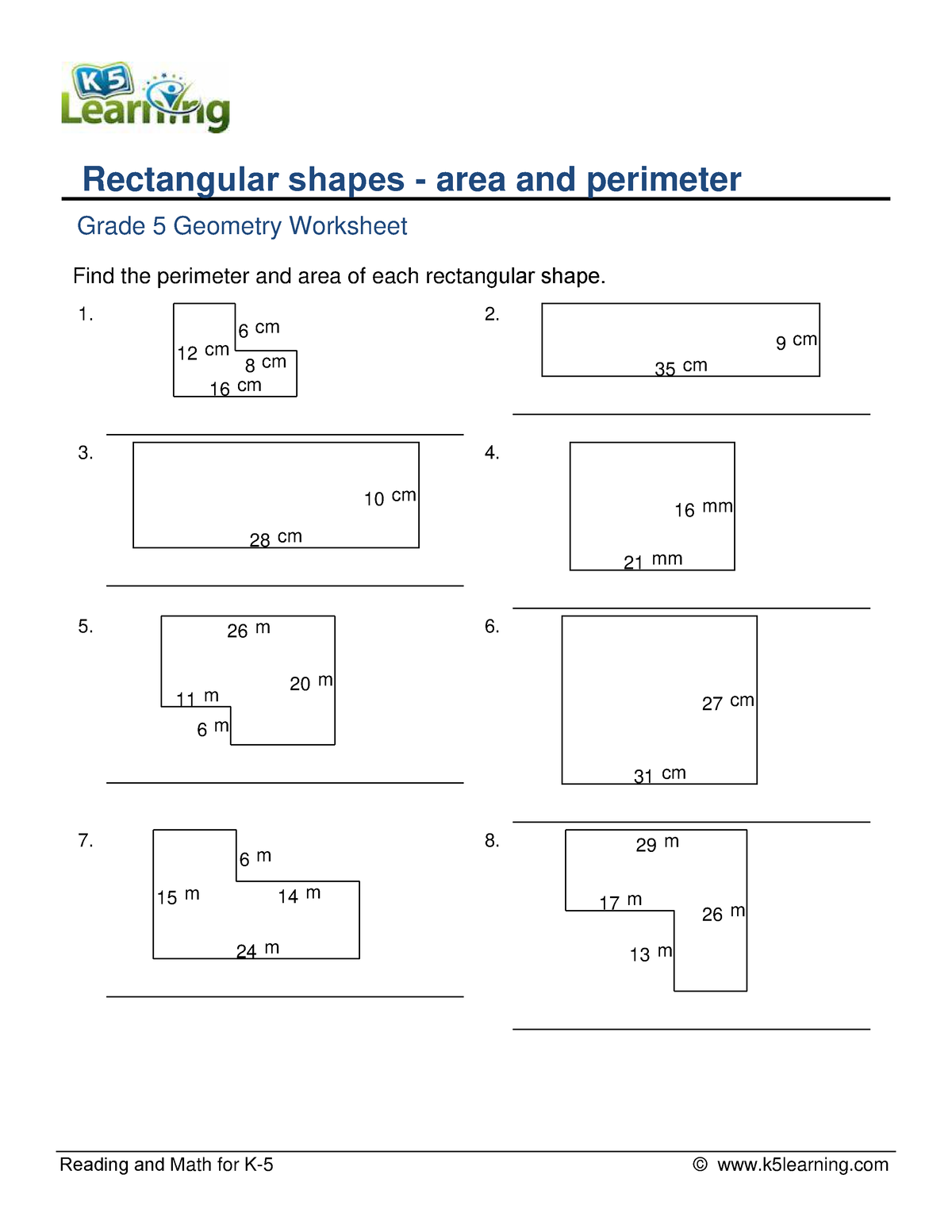 Grade 5 geometry rectangular shapes area perimeter metric f - Grade 5 ...