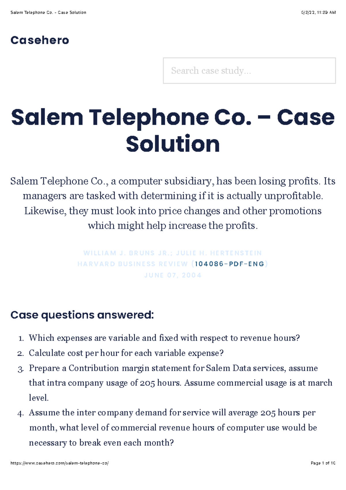 salem telephone company case study pdf