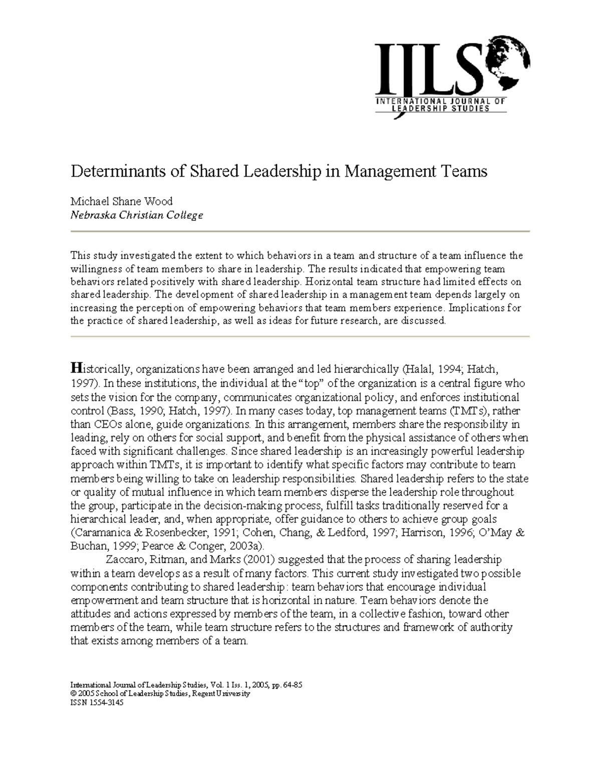 Determinants of Shared Leadership in Management Teams - International ...