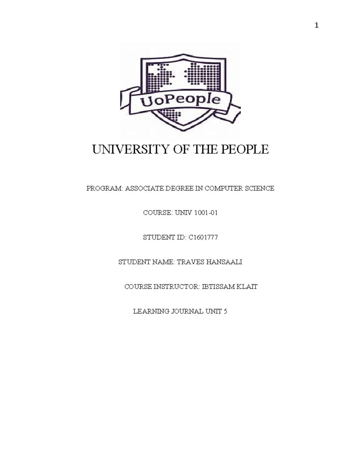 Learning Journal Unit University Of The People Program Associate Degree In Computer Science