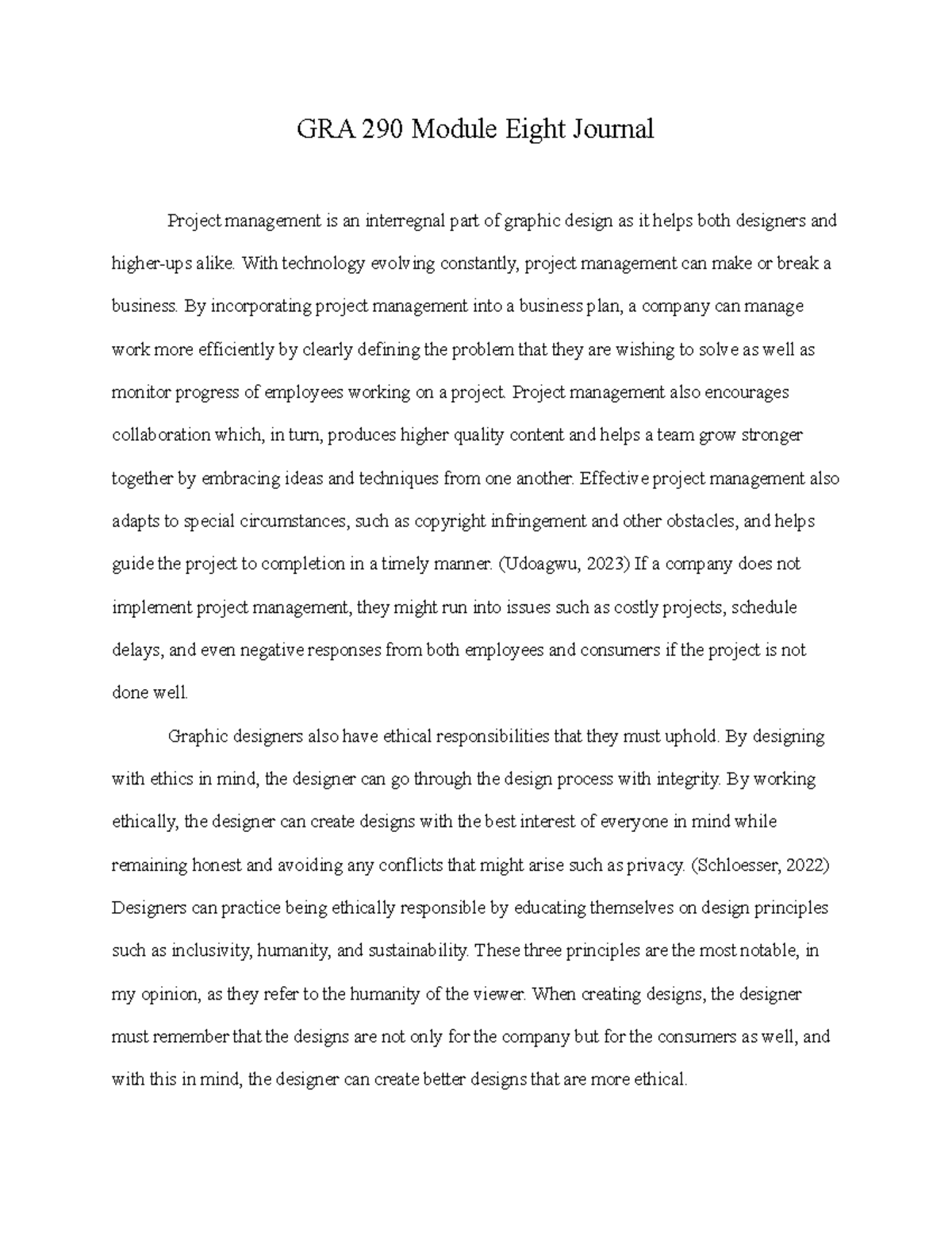 GRA 290 Module Eight Journal - GRA 290 Module Eight Journal Project ...