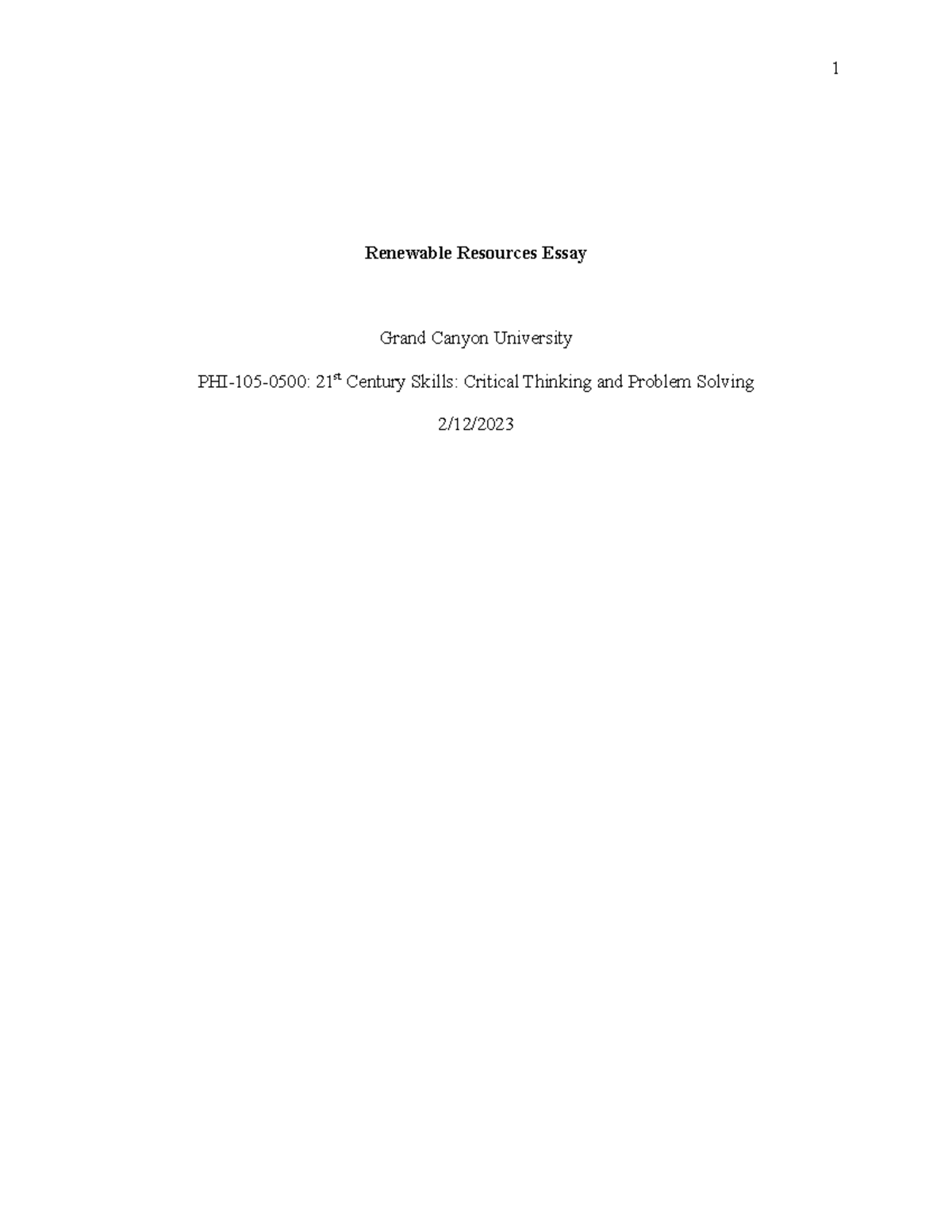 Renewable Resources essay final draft 1 - Renewable Resources Essay ...