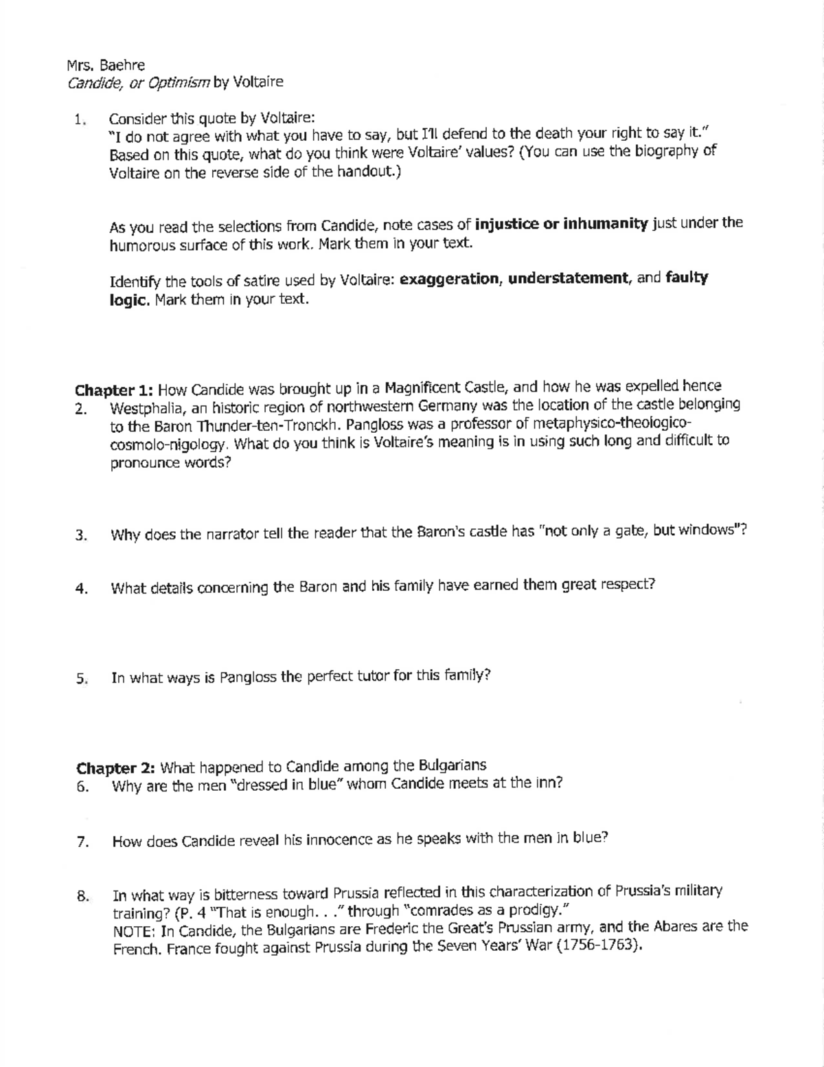 Candide Questions fewfewfds CHEM 5320 Studocu