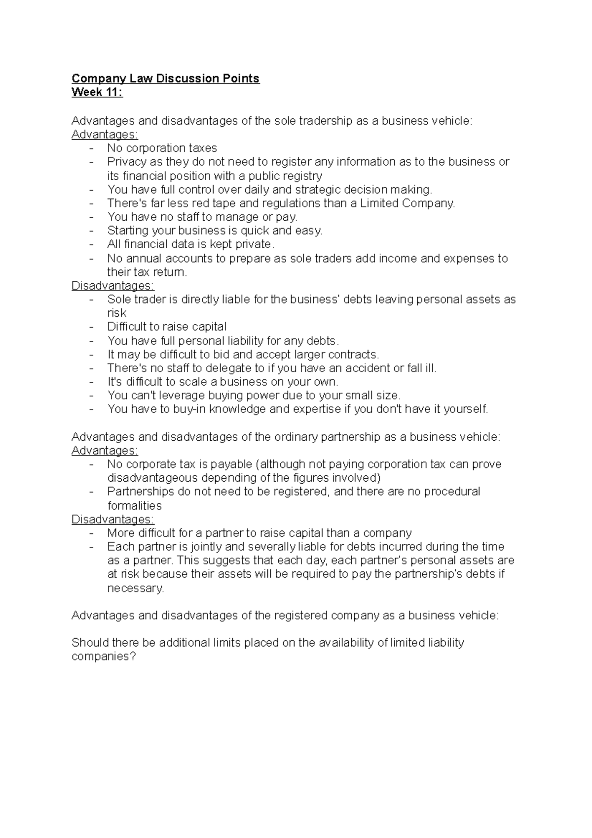 discussion-points-company-law-discussion-points-week-11-advantages