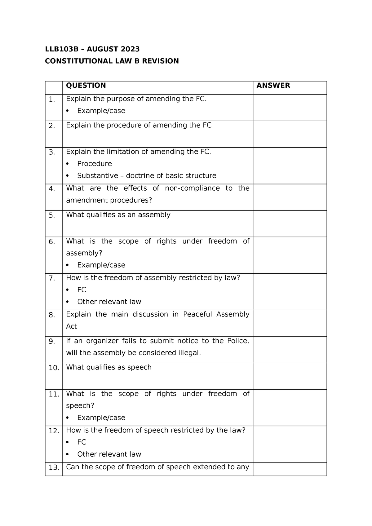 LLB103B Revision - LLB103B – AUGUST 2023 CONSTITUTIONAL LAW B REVISION ...