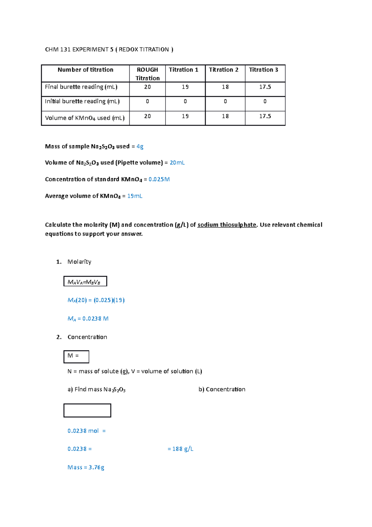 Chm Experiment The Solution Turn To Brown At The End Of The Titration Because It Has