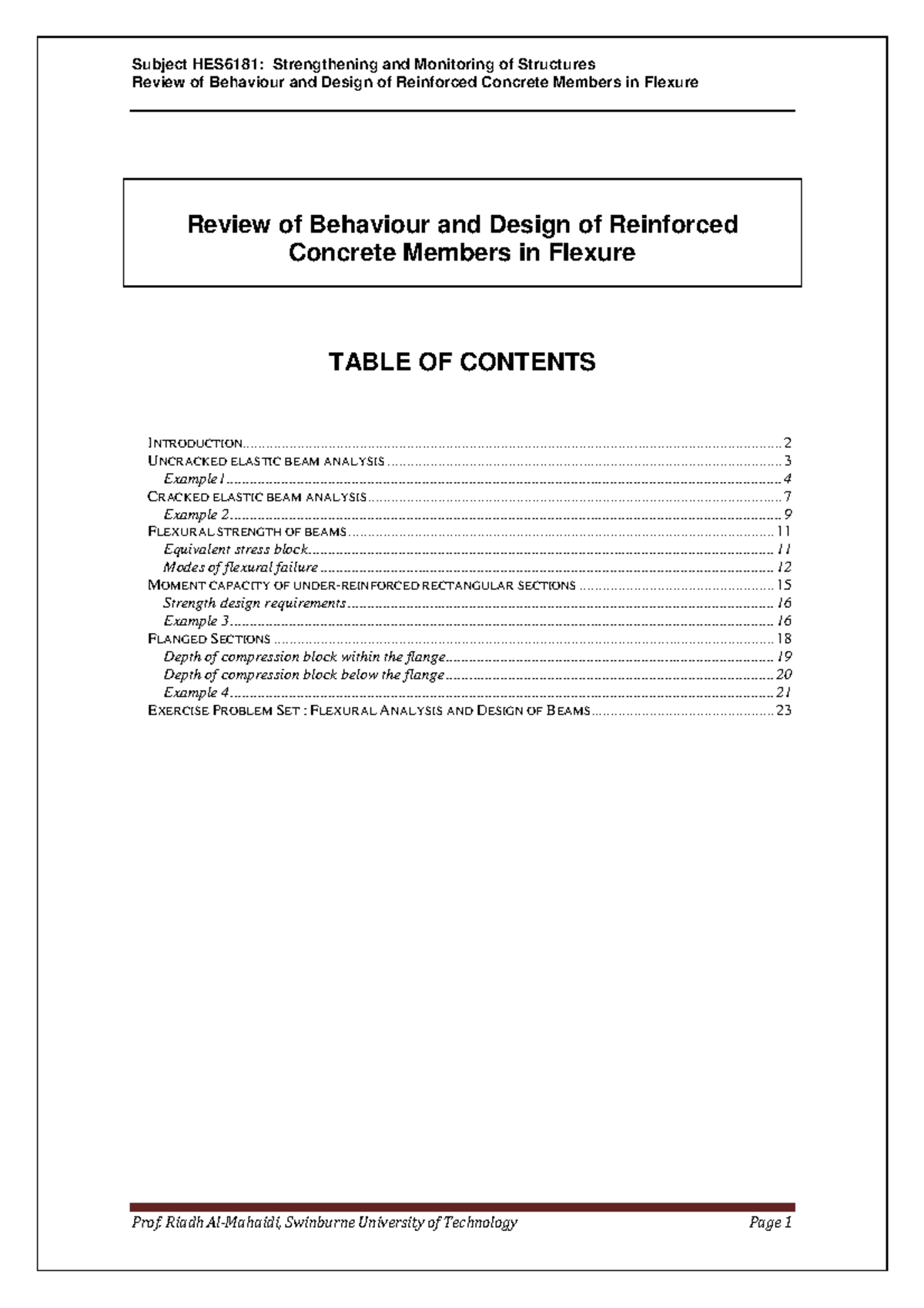 Concrete Flexure Review Tutorial work 1 questions and answers