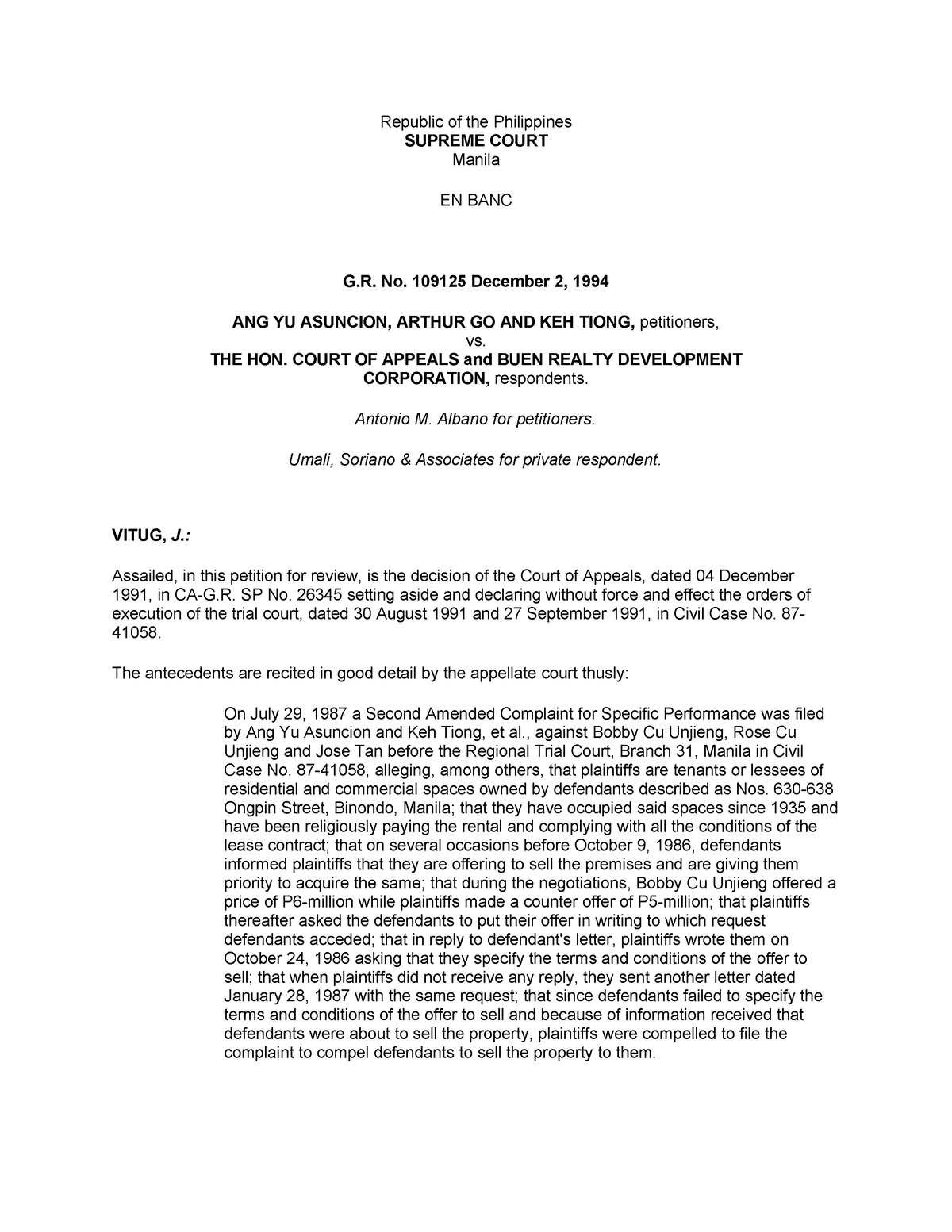 Ang Yu vs. Court of appeals - Republic of the Philippines SUPREME COURT ...