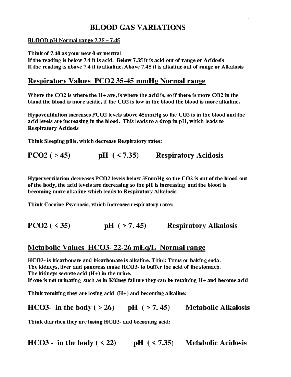 Acid Base Balance ACID BASE BLOOD GAS VARIATIONS BLOOD PH Normal 