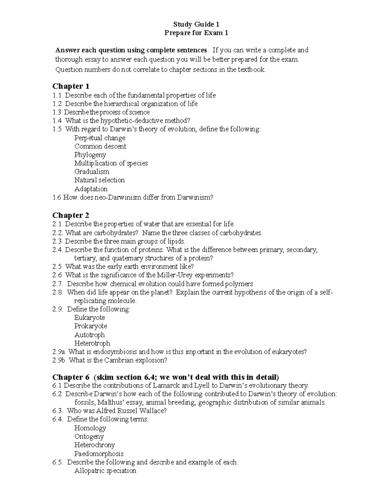 Study Guide 1 - Anatomy - Study Guide 1 Prepare For Exam 1 Answer Each ...