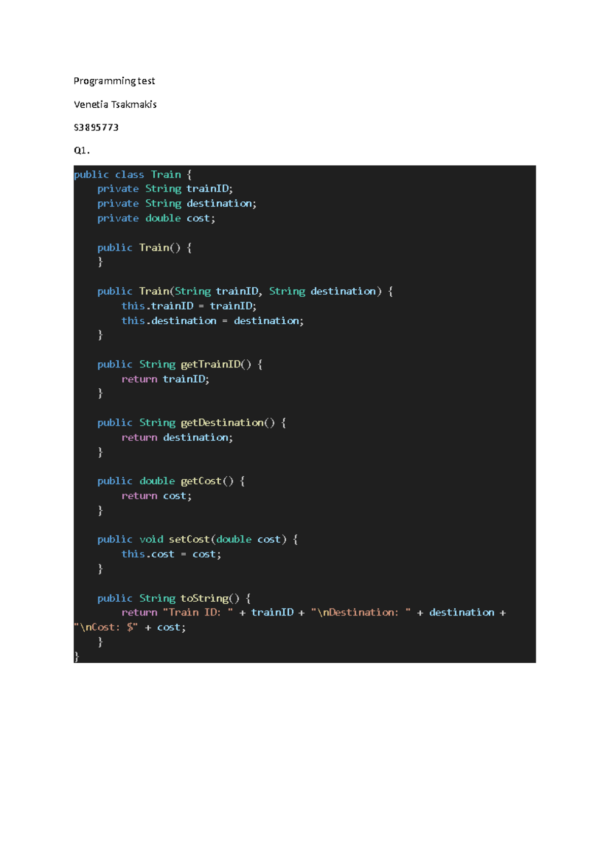 Programming test s3895773 Venetia - COSC2362 - RMIT University - Studocu