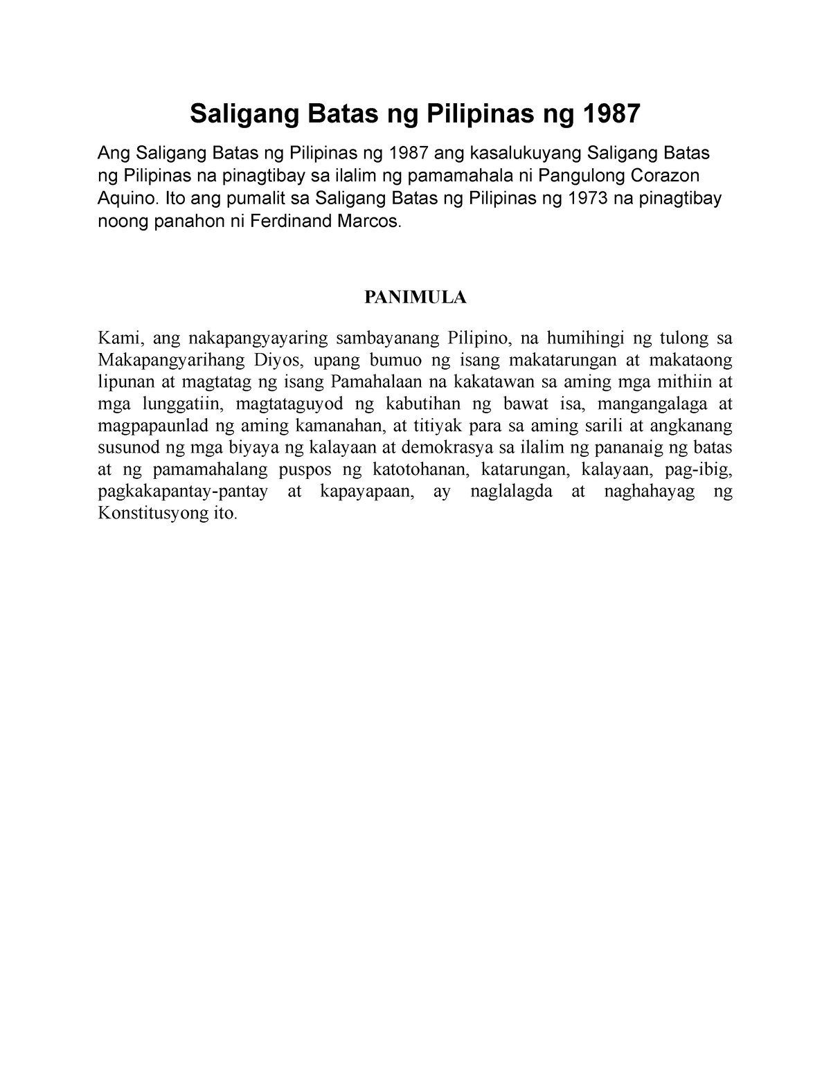 Saligang Batas Ng Pilipinas Ng 1987 Ito Ang Pumalit Sa Saligang Batas Ng Pilipinas Ng 1973 Na 5849